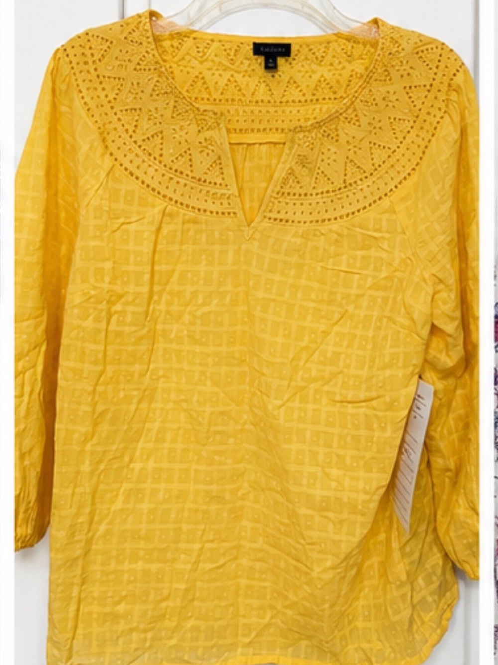 Talbots Yellow Eyelet Yoke Split-Neck Tunic